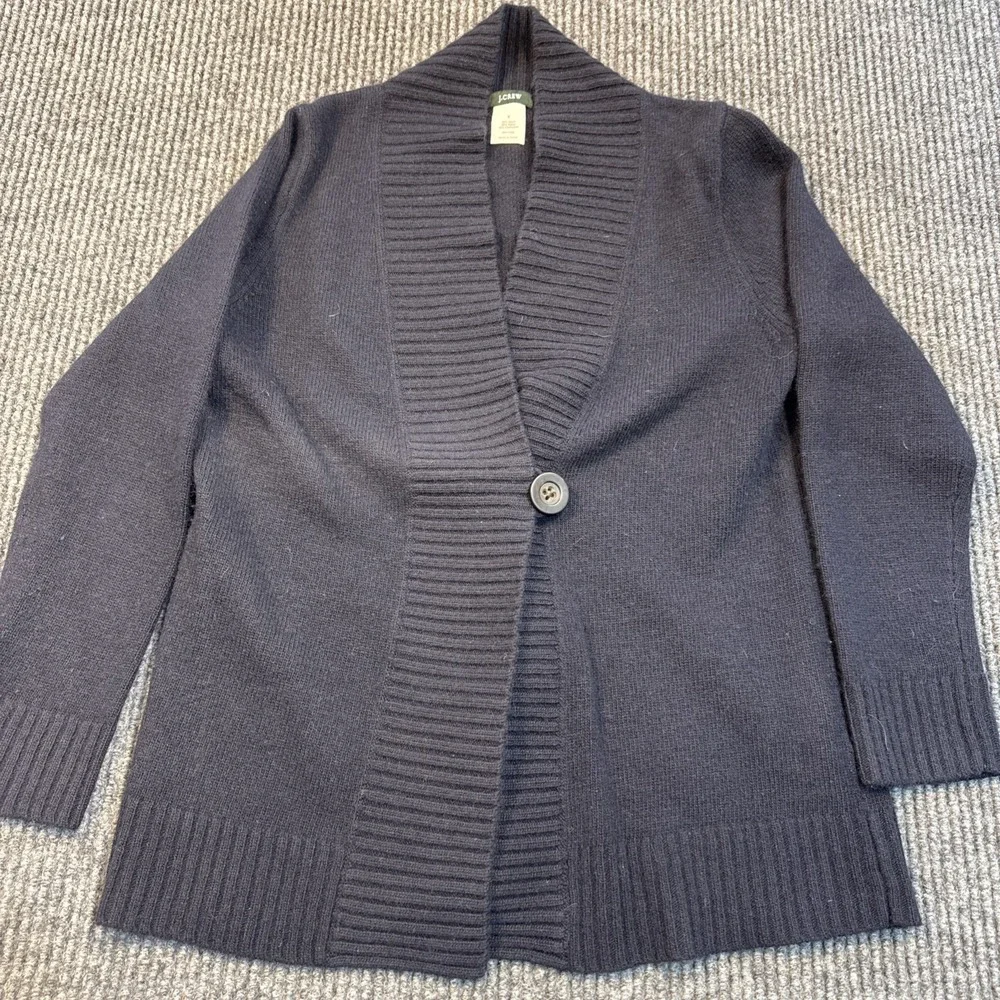 J. Crew Navy Cashmere Blend Cardigan Shawl Collar Sweater Cozy Warm Size Small